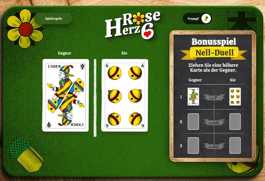 Ein Bonusspiel beim Online-Los "Rose/Herz 6"