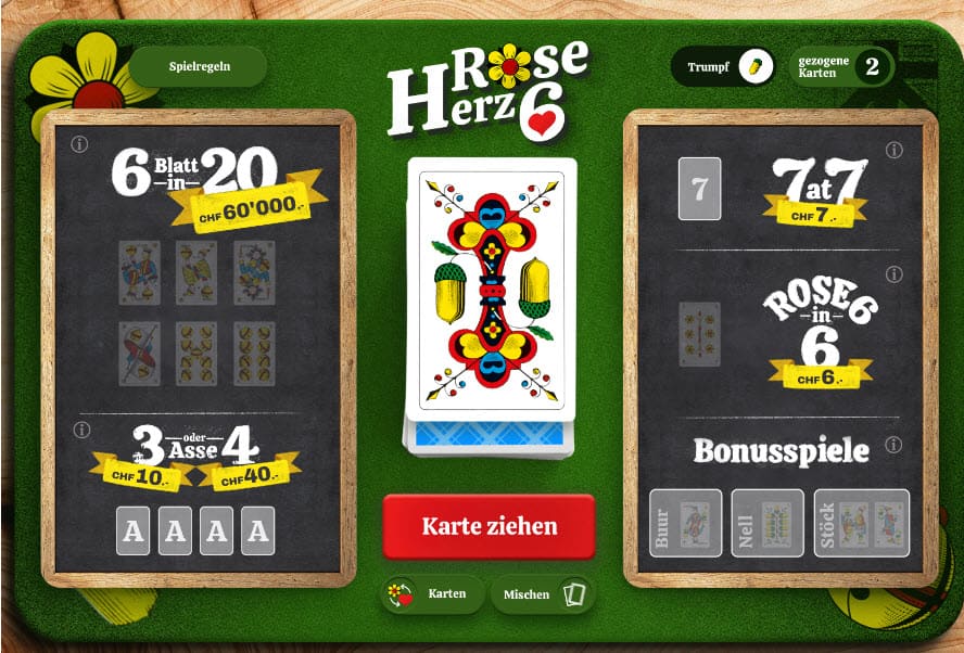 Neues Online-Los "Rose/Herz 6" von Swisslos – Karten aufdecken und bis zu CHF 60'000 gewinnen